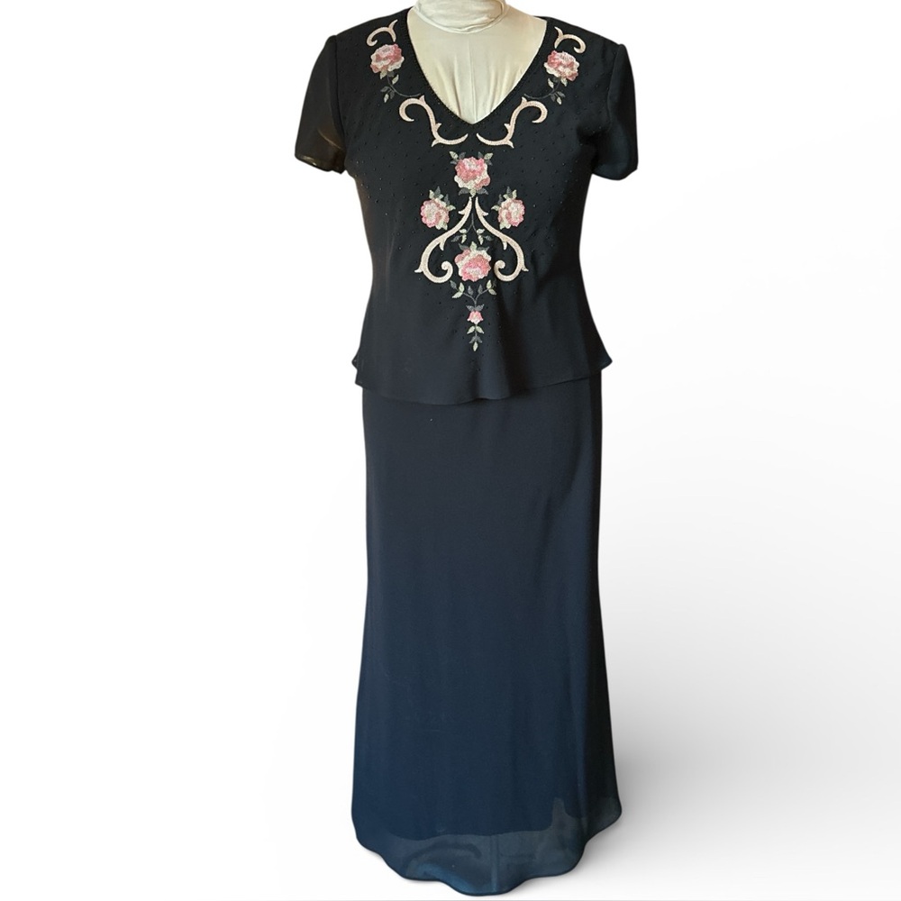 Positive Attitude Floral Embroidered Beaded Long Dress Size 8 Vintage 90s Fairy